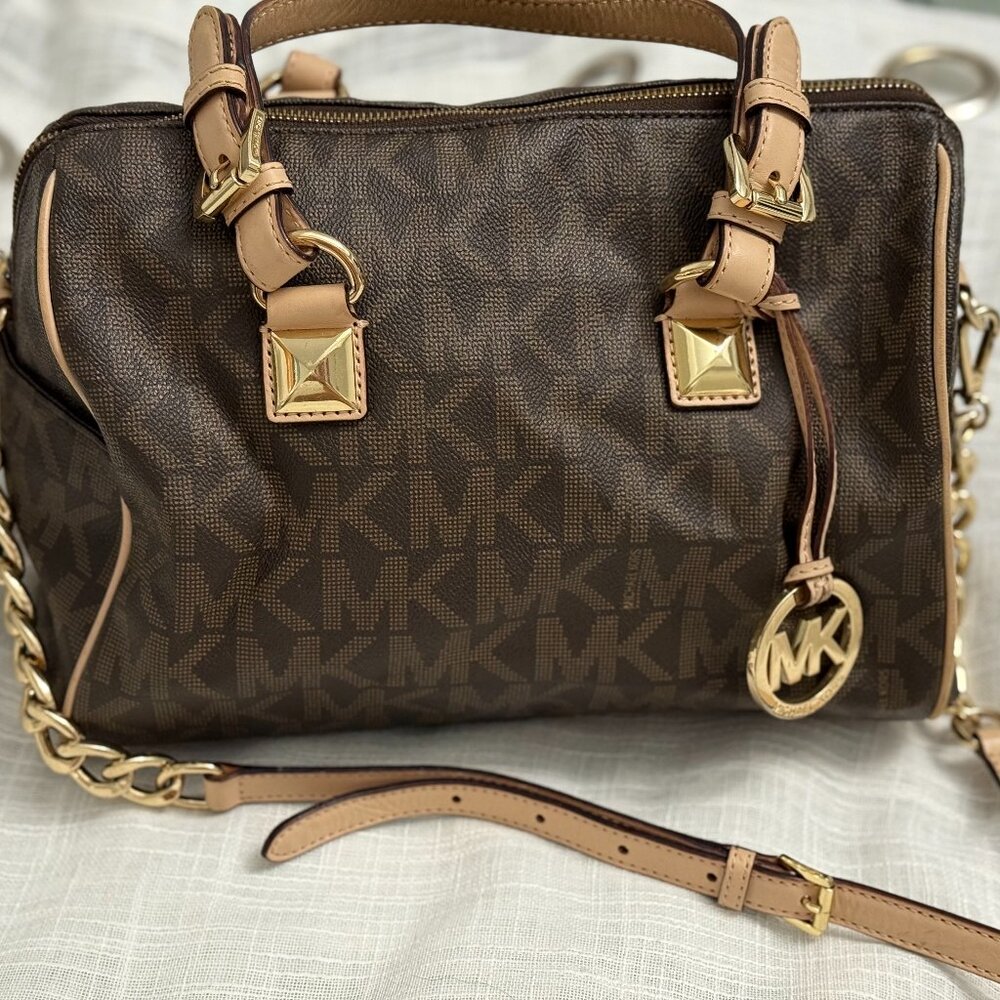 Michael Kors Brown Signature Logo Satchel Handbag